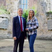 Philippa Langley, who is known for her role in the discovery and exhumation of Richard III, with Matt Rodda, the Labour MP for Reading East. Philippa believes the remains of King Henry I are in Reading. Credit: Office of Matt Rodda MP