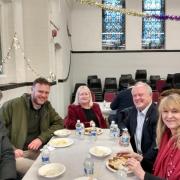 Councillor Tony Page, the mayor of Reading, Jason Brock, the leader of Reading Borough Council, Liz Terry, deputy council leader, Cllr Clive Jones, Lib Dem candidate for Wokingham and cllr Karen Rowland  at the Reading Pakistani Community Centre