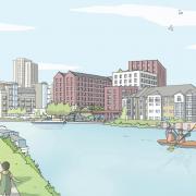 A sketch of the plan for 260 apartments at Norman Place on the south bank of the River Thames in Reading. Credit: Assael