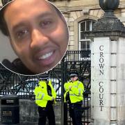 There has been a visible police presence at court as Ryan Willicombe stands trial over the killing of Sheldon Lewcock (inset)