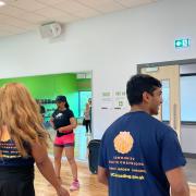 Participants taking part in the fitness session led by Nadine Demontfaucon from GLL at the mental health wellbeing exercise event at Rivermead Leisure Centre. Credit: James Aldridge, Local Democracy Reporting Service