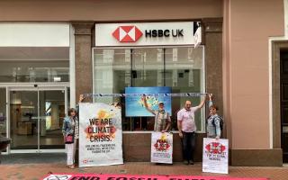 Extinction Rebellion campaigners at the reopening of HSBC in Broad Street, Reading. Credit: Extinction Rebellion Reading