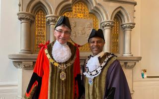 Councillor Glenn Dennis, now Mayor of Reading, with outgoing Mayor Tony Page. Credit: Reading Borough Council