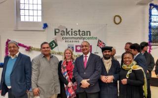 Kamran Saddiq, chair of the Reading Private Hire Association, Mian Saleem, chairman of the Reading Pakistan Community Centre, and councillors Rachel Eden and Wendy Griffith at the Reading Pakistani Community Centre Christmas Party. Credit: James Aldr