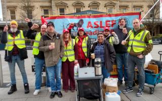 Great Western Railway train drivers in the ASLEF union on strike in Reading on Monday February 5