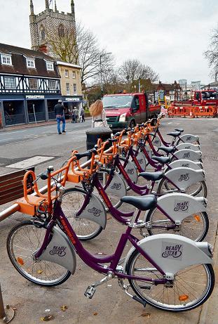 Reading Chronicle: The ReadyBikes which were previously in place in St Mary's Butts. Questions have been raised about what to do with the bike docking stations.